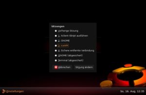 Abbildung 2: Im Anmeldebildschirm der Distribution (hier von Ubuntu) wählt man bequem einen Fenstermanager aus.