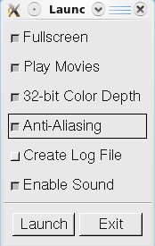 Abbildung 3: Im Launcher stellen Sie den Vollbildmodus und die verbesserte Grafikdarstellung (Antialiasing) ein.