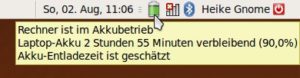 Abbildung 3: Fahren Sie mit der Maus über das Batteriesymbol, um die geschätzte Restlaufzeit anzuzeigen.