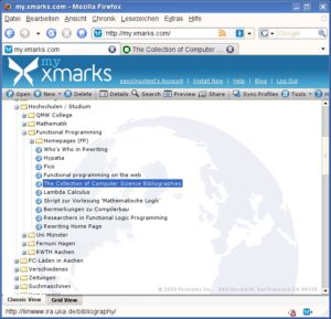 Abbildung 3: Die auf dem Xmarks-Server gespeicherten Lesezeichen können Sie auch über die Webseite "my.xmarks.com" abrufen.