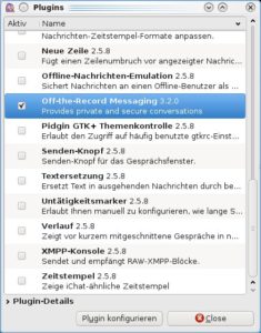 Abbildung 3: Im Plug-in-Manager von Pidgin aktivieren Sie das OTR-Plugin.