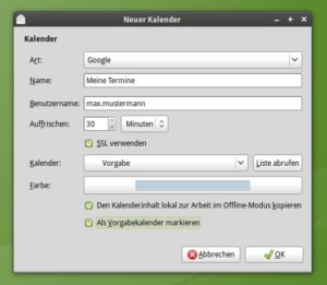 Abbildung 3: Den Google-Kalender importieren.