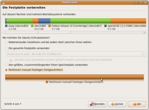 Abbildung 4: Bei der Partitionierung legen Sie fest, in welchem Festplattenbereich Ubuntu landet und wie groß der Anteil für das Linux-System ausfällt.