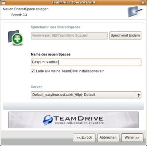 Abbildung 4: In diesem Dialog geben Sie dem neuen Arbeitsbereich einen Namen, im Beispiel soll er "EasyLinux-Artikel" heißen.