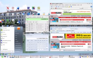 Abbildung 6: Im "nahtlosen Modus" von Virtual Box teilen sich Programmfenster und Startleisten von Linux und dem Windows-7-Gast in der virtuellen Maschine den Desktop.