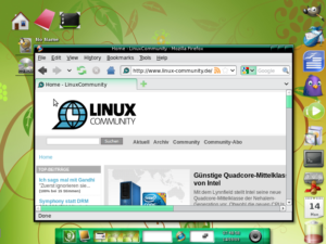 Der sehr farbenfrohe Desktop von MoonOS 3 mit Enlightenment.