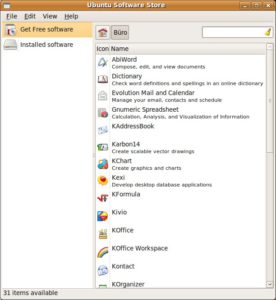 In elf Kategorien bietet der "Ubuntu Software Store" in Karmic Koala quasi als alternative Ansicht für Synaptic diverse Softwarepakete zur Installation an.