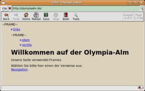 Abbildung 1: Dillo stellt die einzelnen Elemente eines Frames nach Lynx-Art als Liste dar.