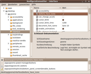 Über den Konfigurationseditor von Gnome schalten Sie die Symbole auf Buttons wieder ein.