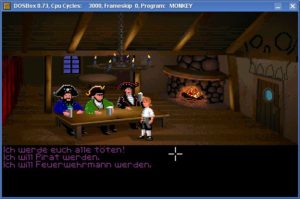 Abbildung 1: Schlagen Sie sich mit Guybrush Threepwood in der Originalversion von Monkey Island durch die Abenteuer – Dosbox macht es unter Linux möglich.