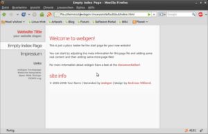 Abbildung 1: Die von Webgen erzeugte "leere" Site eignet sich als guter Ausgangspunkt für die Arbeit mit Templates und Seiten.
