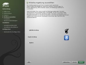 Abbildung 1: OpenSuse installiert in der Voreinstellung KDE als Desktopumgebung.