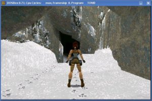 Abbildung 2: Im ersten Tomb Raider unter DOS wirkte Lara Croft noch ziemlich eckig.