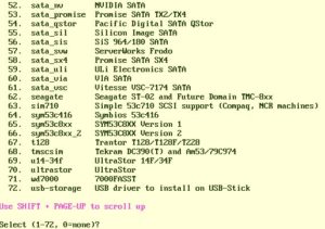 Abbildung 2: Da Eisfair den verwendeten SATA- oder SCSI-Controller nicht selbständig erkennt, erscheint bei der Installation zunächst eine Auswahlliste.