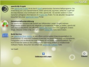 Abbildung 2: Die Einführung in OpenSuse erklärt nach der Installation die ersten Schritte.