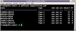 Abbildung 4: Auflistung eingesetzter Fonts in einem PDF, das mit <code srcset=
