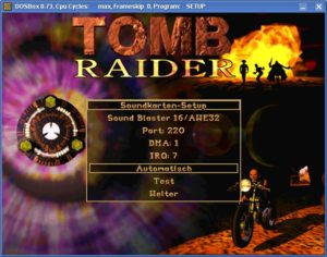 Abbildung 5: Normalerweise ermitteln Spiele wie "Tomb Raider" die Soundkarte automatisch. Andernfalls wählen Sie eine Soundblaster 16 mit den im Bild gezeigten Einstellungen.