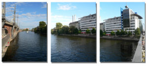 Abbildung 1: Die Ausgangsfotos zum Stitchen: Ein Blick über das linke Ufer der Spree sowie ein Blick unmittelbar über den Fluss und das rechte Spreeufer.
