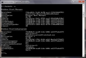 Abbildung 1: Ein Blick in das Tool Bcdedit zeigt die Konfiguration des Windows-Bootloaders nach der Installation.