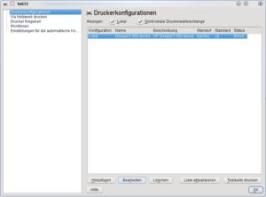 Abbildung 14: YaST erkennt an den Rechner angeschlossene Drucker automatisch und erlaubt deren Konfiguration.
