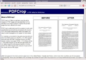 Abbildung 2: Die Webseite von Pdfcrop bietet ein Anwendungsbeispiel und Hintergrundinformationen.