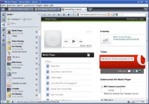 Abbildung 2: Neben diversen anderen Sharing-Modulen verfügt Opera auch über einen Mediaplayer, der es Besuchern erlaubt, freigegebene Musik direkt im Browser abzuspielen.