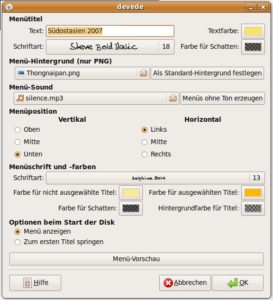 Abbildung 2: Einige Parameter für das Menü sind änderbar.