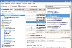 Abbildung 2: Ist der Suchbegriff eine Mailadresse, schlägt Thunderbirds Suchfunktion via Auto-Completion bekannte Adressen vor.