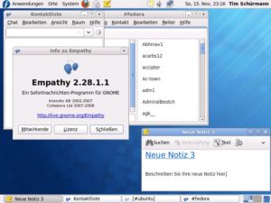 Abbildung 2: In Fedora 12 ersetzt der Instant Messenger Empathy den alten Pidgin, der Notizzettel Gnote kommt für Tomboy.