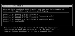Abbildung 3: Für erste Tests rufen Sie Grub 2 über einen zusätzlichen Eintrag im alten Grub-Menü auf.