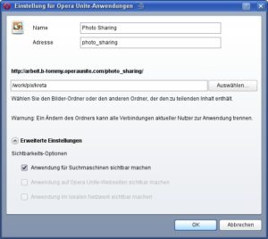 Abbildung 3: Die Einstellungen der einzelnen Module beschränken sich auf die Sichtbarkeit sowie den Modul- und Freigabenamen. Die weitere Konfiguration erfolgt im Webinterface des Moduls.