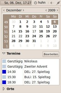 Abbildung 4: Das Uhren-Applet des Gnome-Panels zeigt auch Einträge von Online-Kalendern an.
