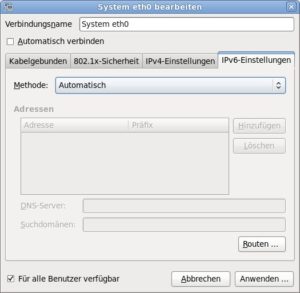 Abbildung 6: Über den Network-Manager lassen sich jetzt auch IPv6-Verbindungen bequem einrichten.