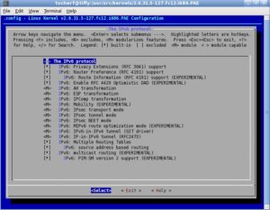 Abbildung 1: Bei der Konfiguration eines angepassten Kernels müssen Sie die gewünschten IPv6-Module selbstständig auswählen.