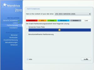 Abbildung 2: Mandrivas Installer bringt auch ein grafisches Interface zum Partitionieren der Festplatte mit.