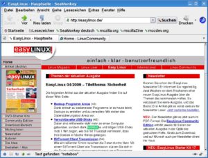 Abbildung 3: Der Browser hat den Suchbegriff "noteboo" auf der EasyLinux-Startseite gefunden und zeigt den Treffer grün hinterlegt an.