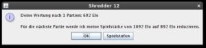 Abbildung 4: Shredder 12 misst nicht nur Ihre ELO-Zahl, sondern bietet gleich an, die Spielstärke für die nächste Partie anzupassen.