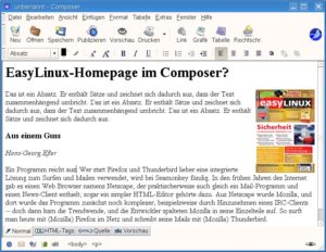 Abbildung 7: Der Composer ist ein einfacher HTML-Editor, der mehrere Ansichten kennt, darunter eine Vorschau und ein Blick auf den HTML-Quellcode.