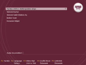 Der Boot-Dialog der Install-Version "Kurulan" in Türkisch.