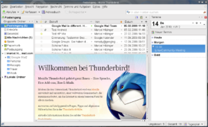 Mozilla Thunderbird mit der Kalenderintegration auf der rechten Seite.