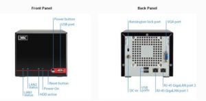 Ein USB-Anschluss an der Front, zwei auf der Rückseite. Interessant auch die zwei Ethernet-Schnittstellen.