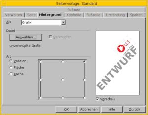 Abbildung 1: Über diese Auswahlbox versehen Sie in OOo Writer Dokumente mit einem Hintergrundbild.