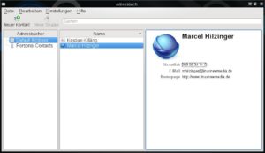 Abbildung 1: Das neue KDE-Adressbuch mit dreigeteilter Fensteransicht.