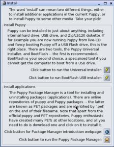 Abbildung 2: Puppys Installer offeriert eine Vielzahl verschiedener Einrichtungsmethoden, die ihn zwar sehr flexibel, aber für unerfahrene Anwender auch sehr kompliziert machen.