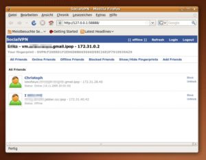 Abbildung 2: SocialVPN führt Ihre Kontakte und deren Netzwerkdaten auf.
