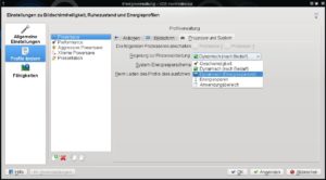 Abbildung 2: Der gewünschte CPU-Frequency-Governor lässt sich bequem über das KDE-Batterie-Applet einrichten.