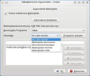 Abbildung 4: Erkennt KMail, dass ein Ordner eine Mailingliste enthält, verwendet es bei Antworten automatisch deren Adresse.