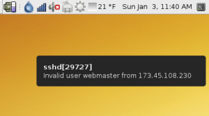 Eine Meldung des SSH-Daemons, auf den Ubuntu-Desktop gezaubert.