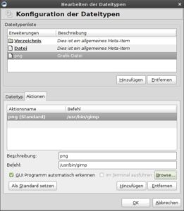 Abbildung 2: Unter Tux Commander gilt es, noch einmal allen Dateitypen per Hand die passenden Anwendungen zuzuordnen, obwohl das System diese in vielen Fällen bereits kennt.