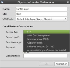 Abbildung 3: Über die Protokolle SSH, FTP, Samba und WebDAV bauen Sie Verbindungen zu entfernten Rechnern auf.